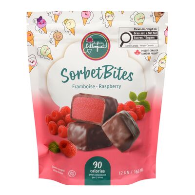 Sorbet de framboises enrobées de chocolat noir