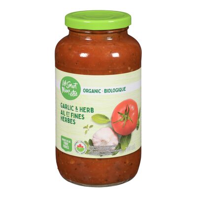 Sauce biologique pour pâtes à l'ail et aux fines herbes