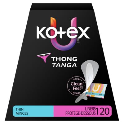 Protège-dessous tanga pour le quotidien emballés kotex. absorption légère. longueur régulière. 120 unités