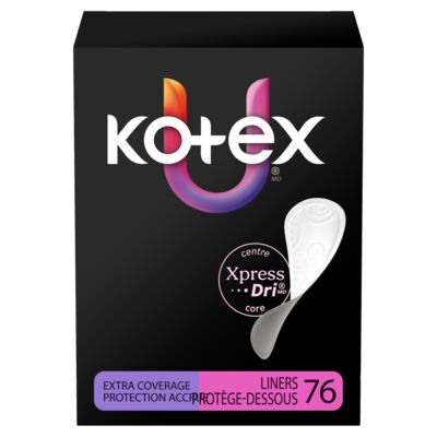 Protège-dessous pour le quotidien emballés kotex. absorption légère. protection accrue. 76 unités