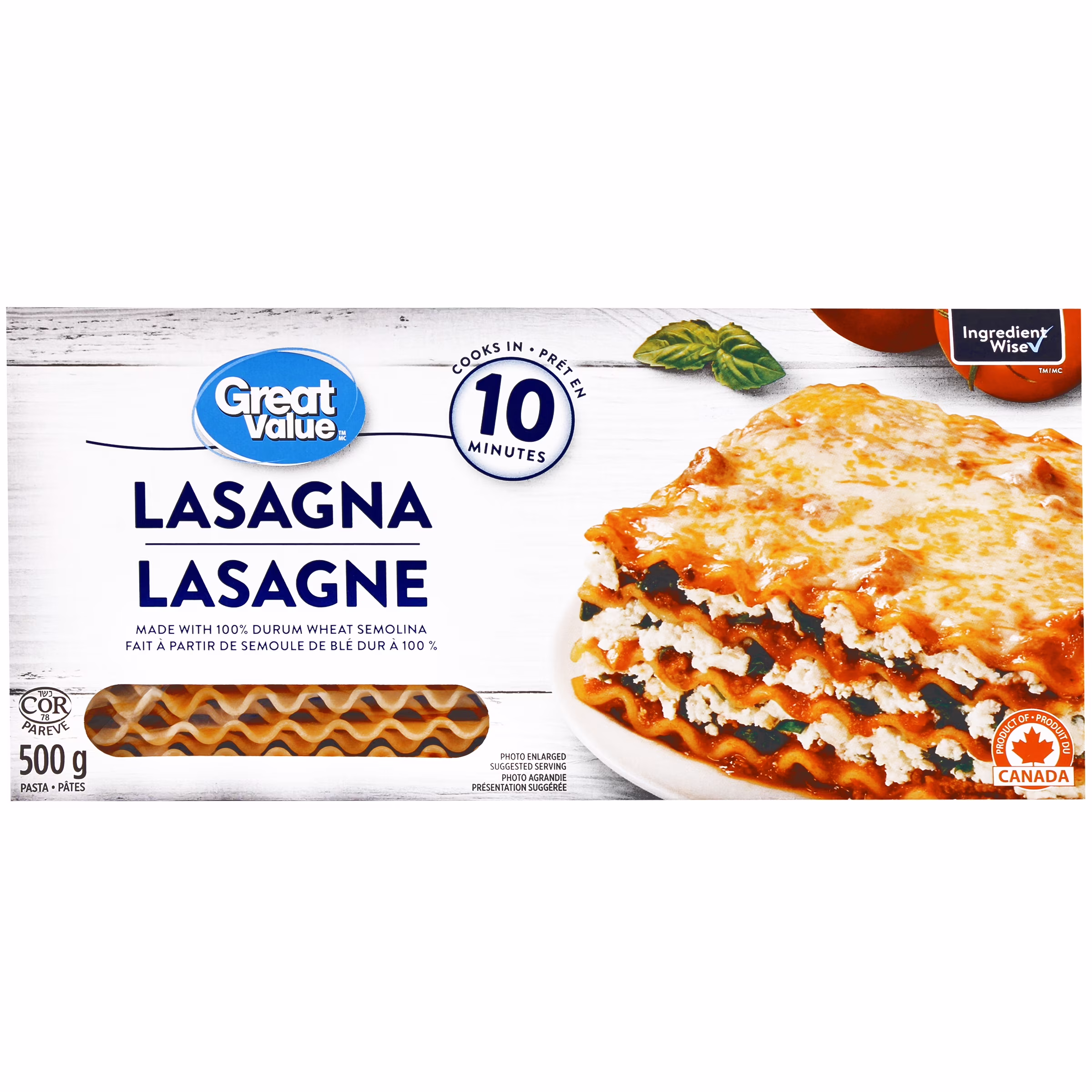 Pâtes lasagne great value