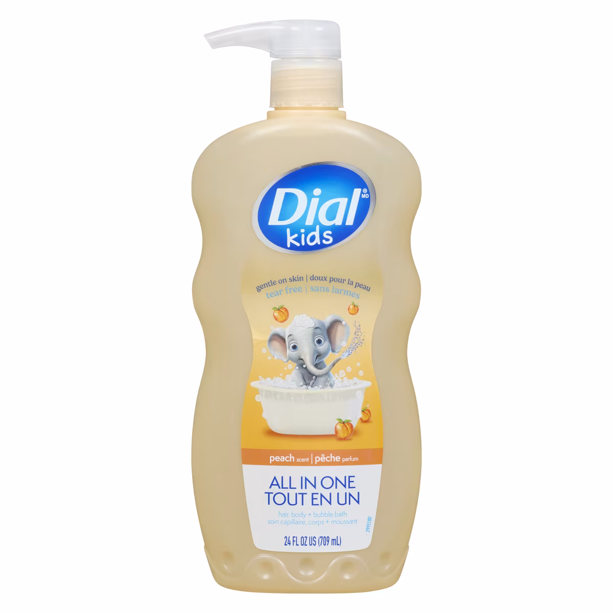 Kids soin capillaire, corps + moussant tout en un pêche parfum à partir de 2 ans