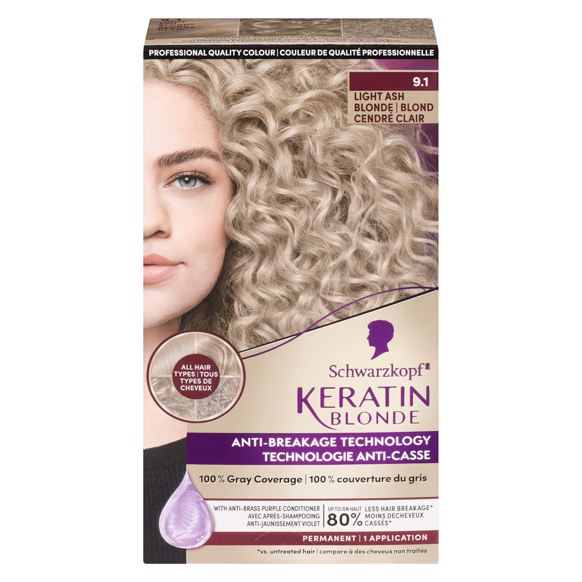 Couleur de qualité professionnelle 9.1 blond cendré clair