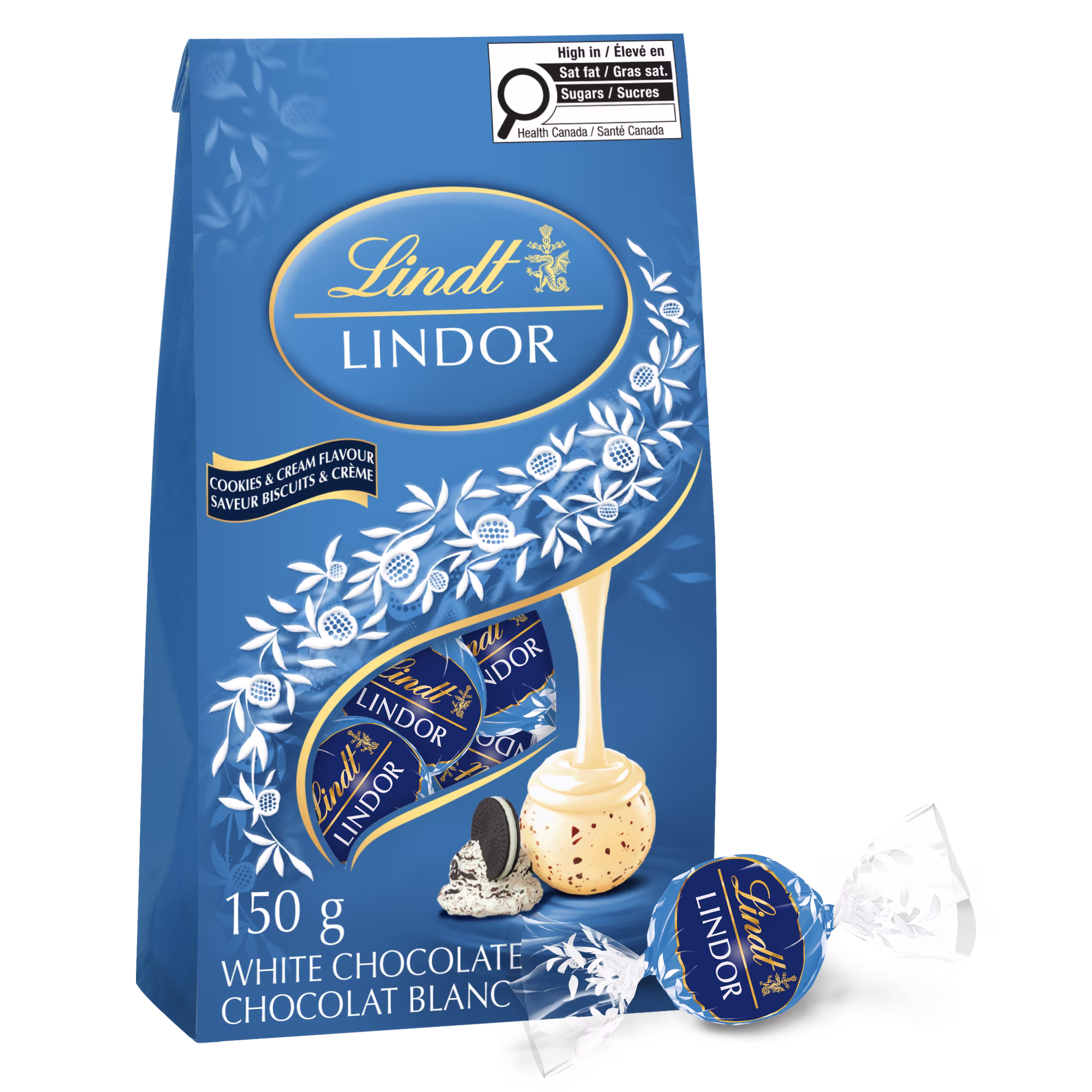 Sachet de truffes de chocolat blanc biscuits et crème lindor de lindt.