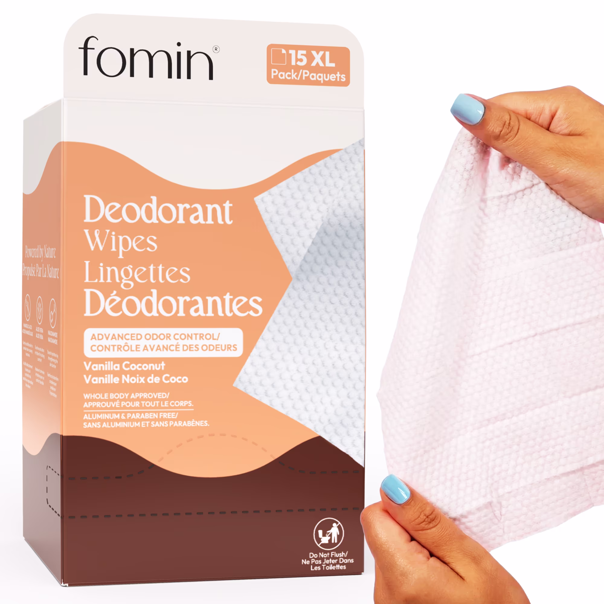 Lingettes déodorantes de voyage fomin-vanille coco-paquet de ingettes déodorantes hypoallergéniques au ph équilibré pour le corps entier. pour femmes et hommes. pour un contrôle avancé des odeurs