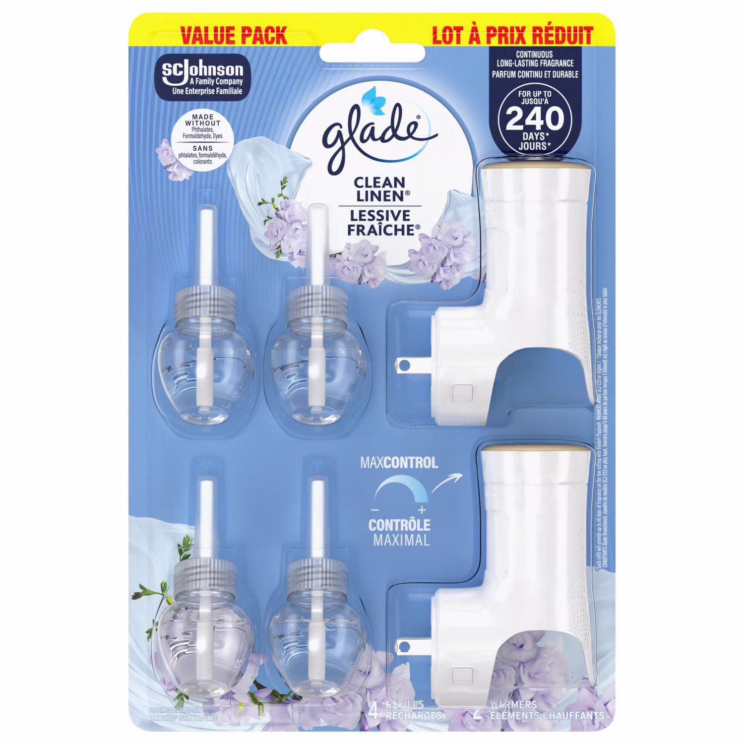 Glade branchées huile parfumée. lessive fraîche. deux élément chauffant et quatre recharges glade gld 2+4 clean linen