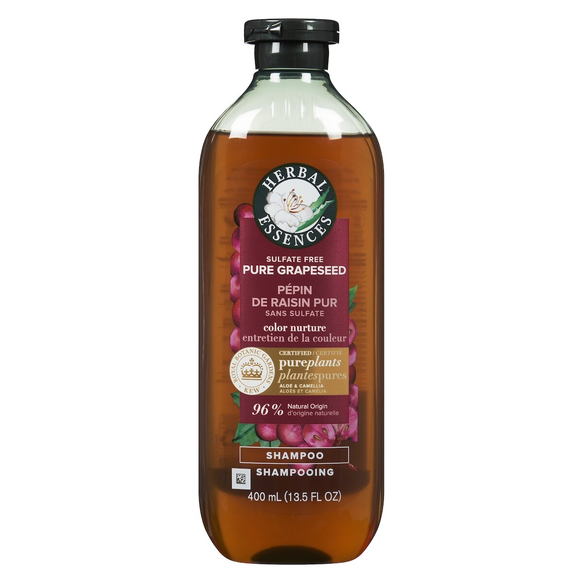 Shampooing sans sulfate, pépin de raisin pur, entretien de la couleur, protection des cheveux et entretien de la couleur, avec huile de camélia et aloès certifiés, pour tous les types de cheveux, surtout les cheveux colorés