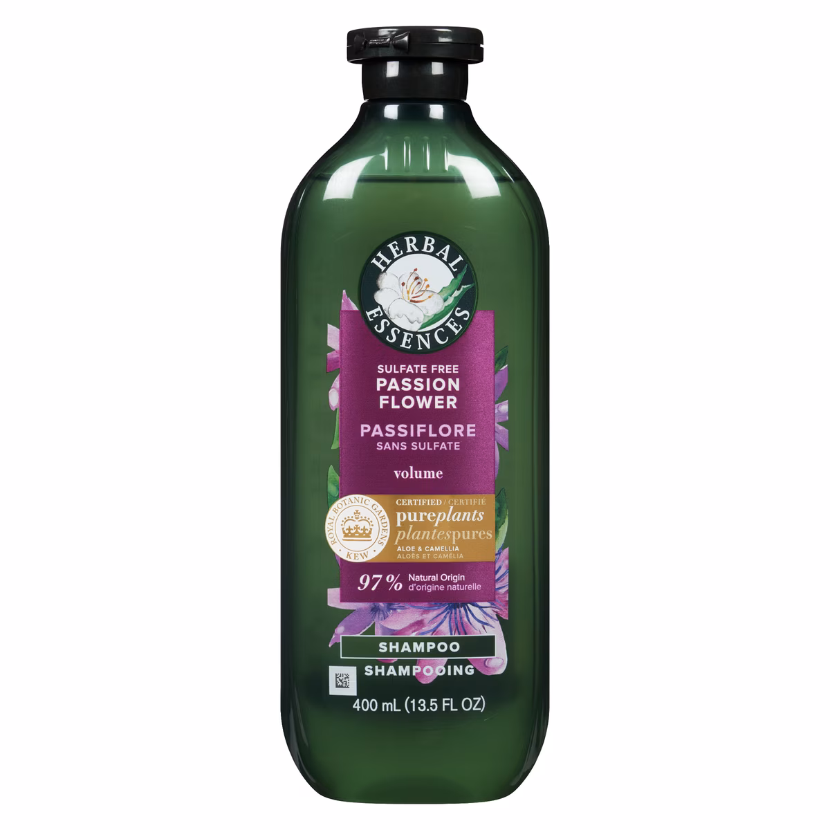 Shampooing volumisant sans sulfate à la passiflore, avec huile de camélia et aloès certifiés, pour tous les types de cheveux, particulièrement les cheveux fins
