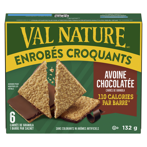Val Nature Barres granola croquantes avoine chocolatée carrés 132 g