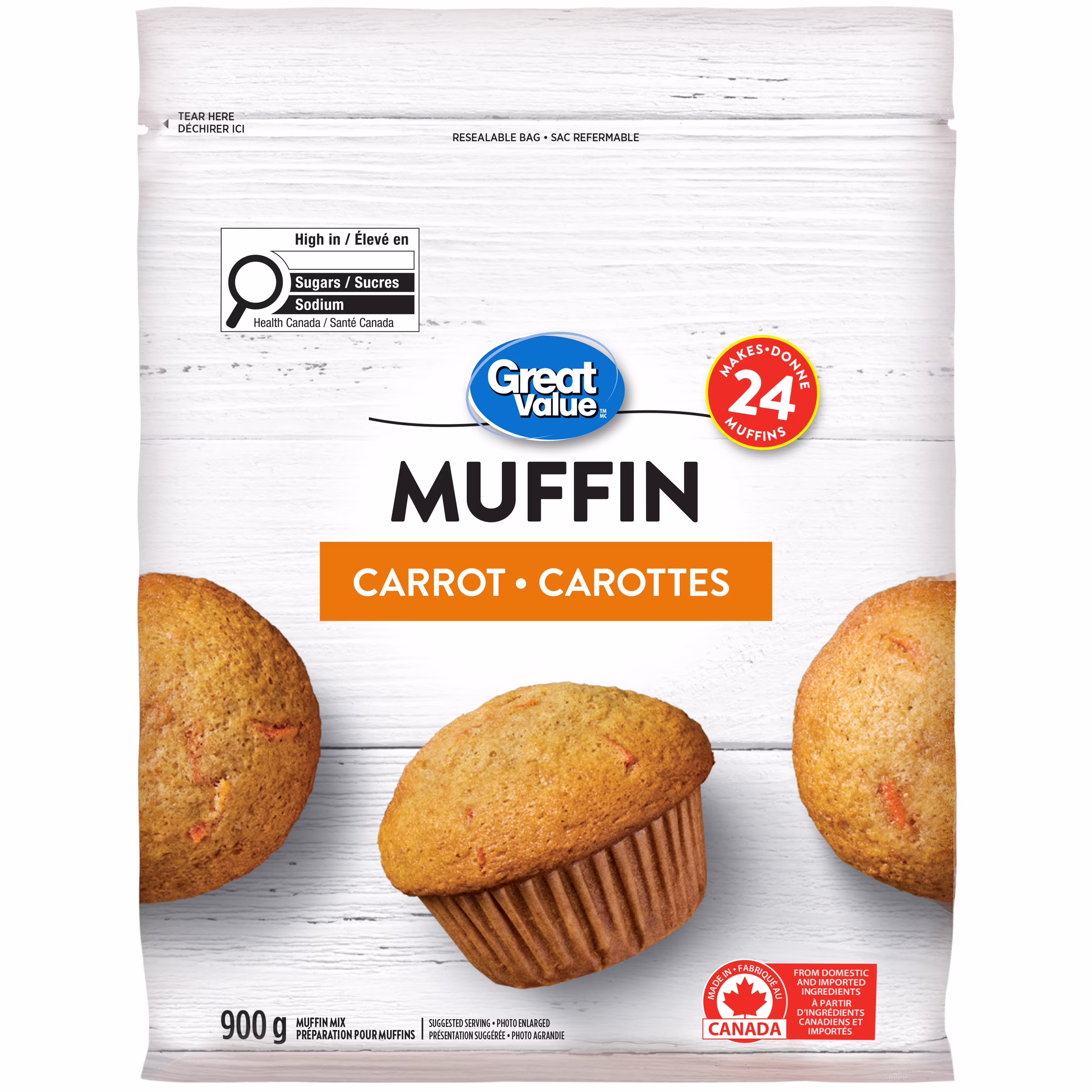 Préparation pour muffins aux carottes great value