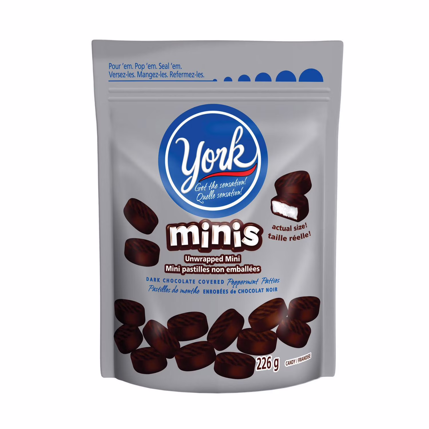 Mini-pastilles de menthe poivrée au chocolat noir york