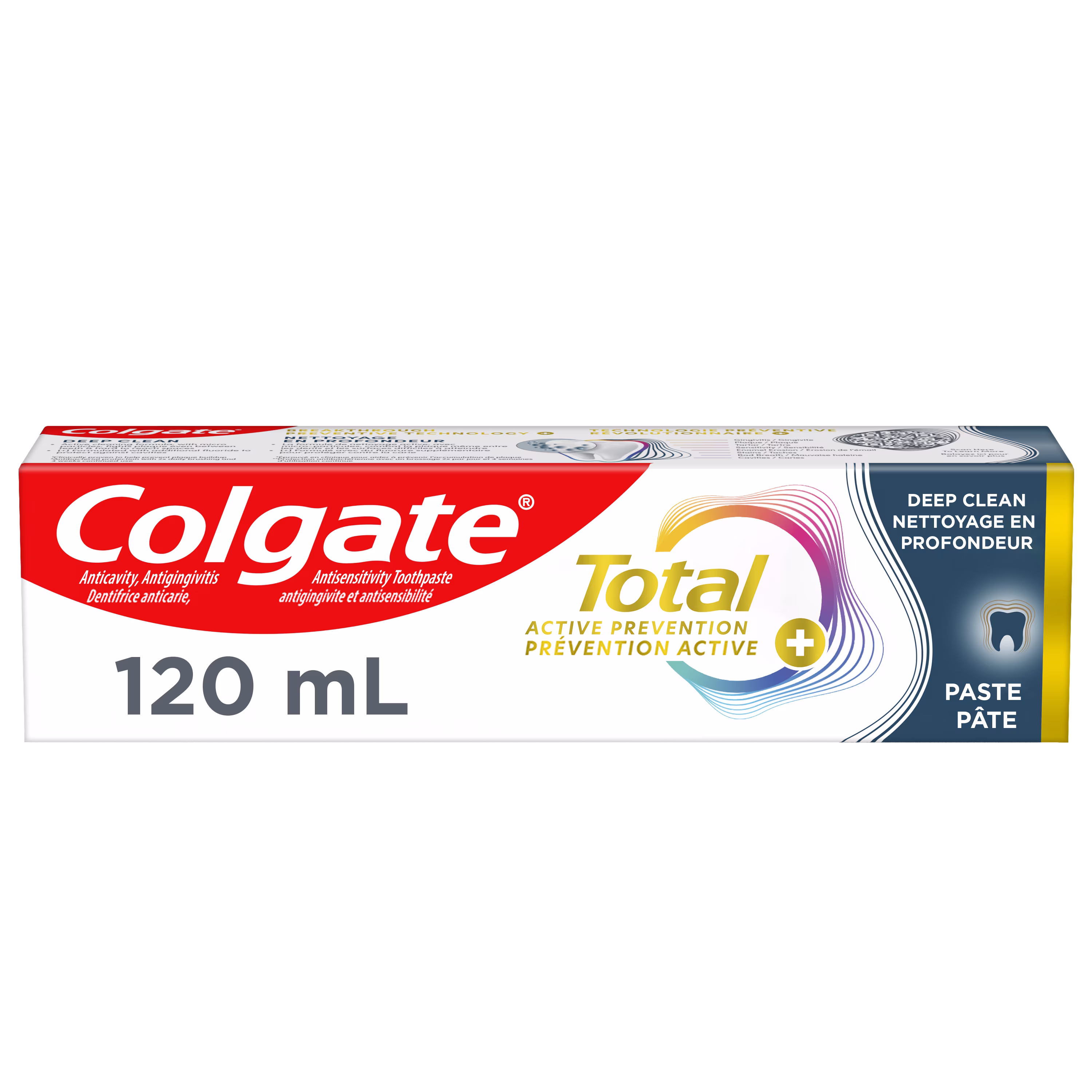 Total Avancé Émail Dentifrice, un dentifrice blanchissant multiavantages qui protège les dents sensibles pour un beau sourire