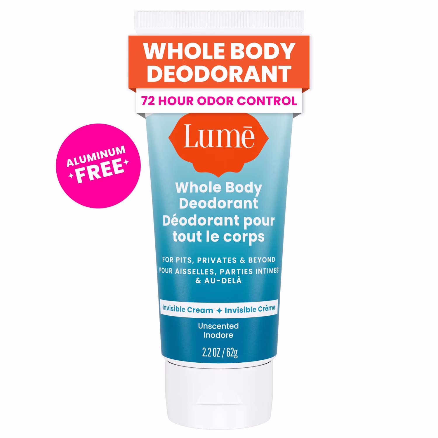 Déodorant féminin lume pour tout le corps - tube de crème invisible - sans aluminium - non parfumé.