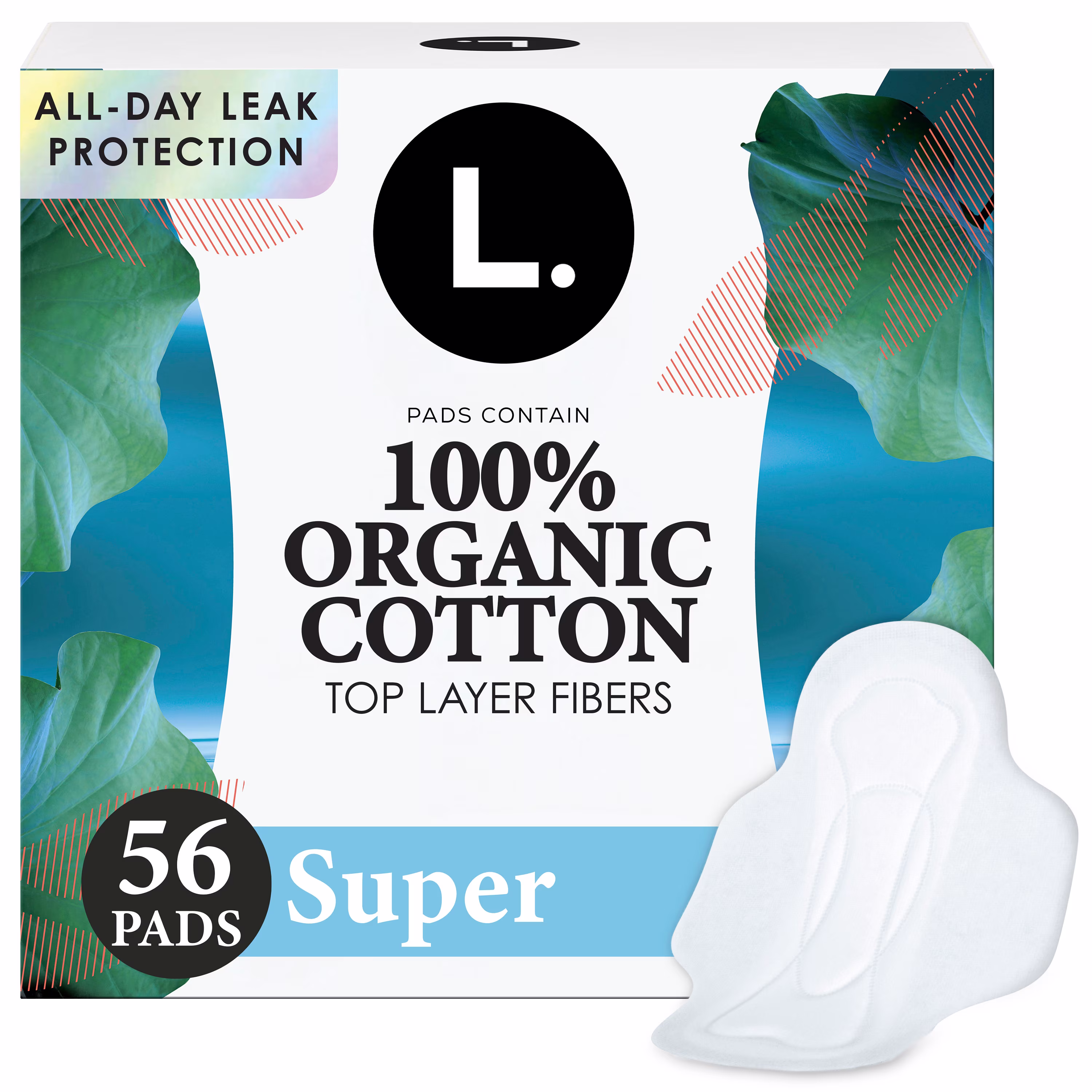 Serviettes menstruelles l. ultraminces pour femmes. degré dabsorption super. voile supérieur en coton biologique. avec ailes. 56u