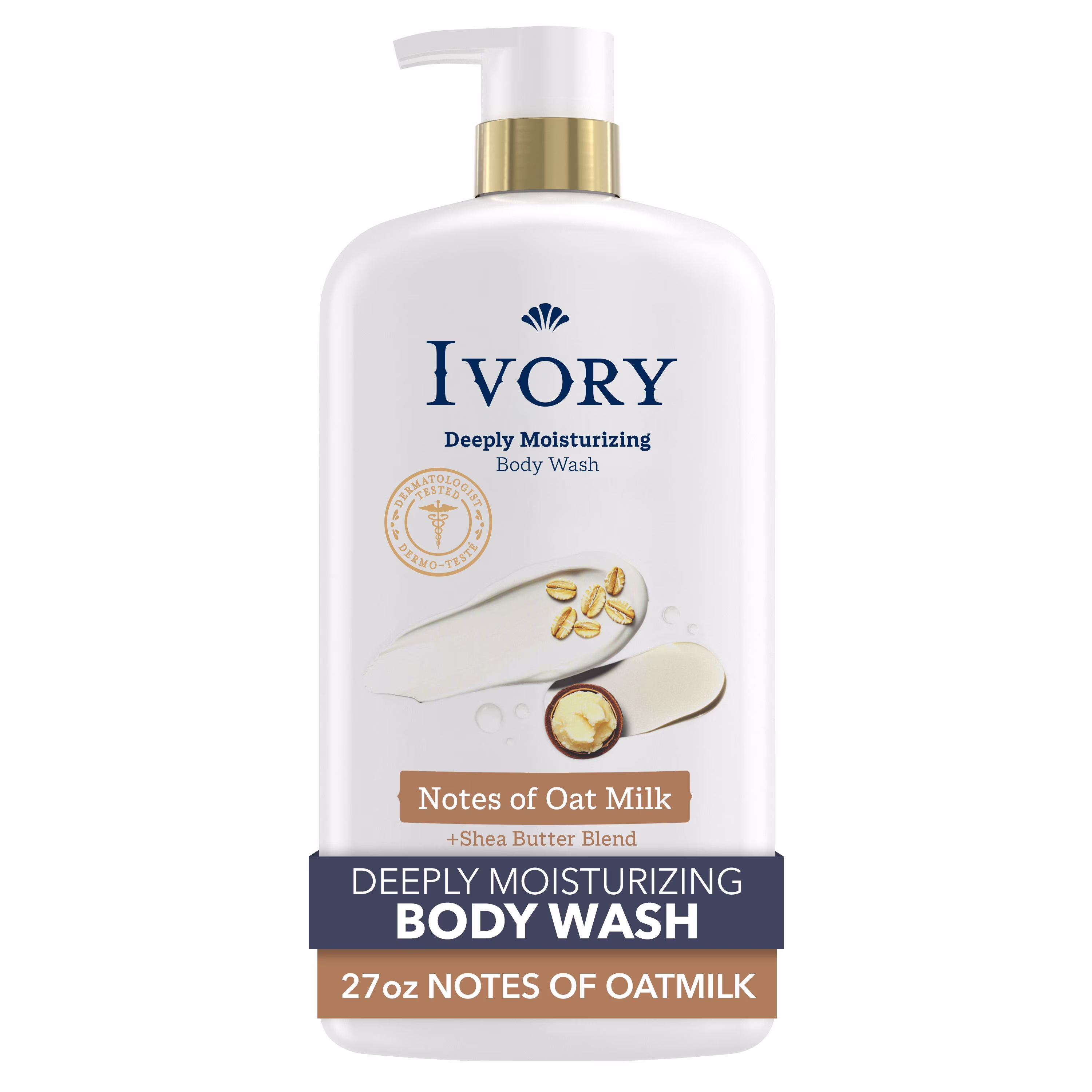 Ivory body cleanser deeply hydrates for 24 hours. soothing dry. itchy skin. enriched with shea butter and oatmeal milk fragrance. size