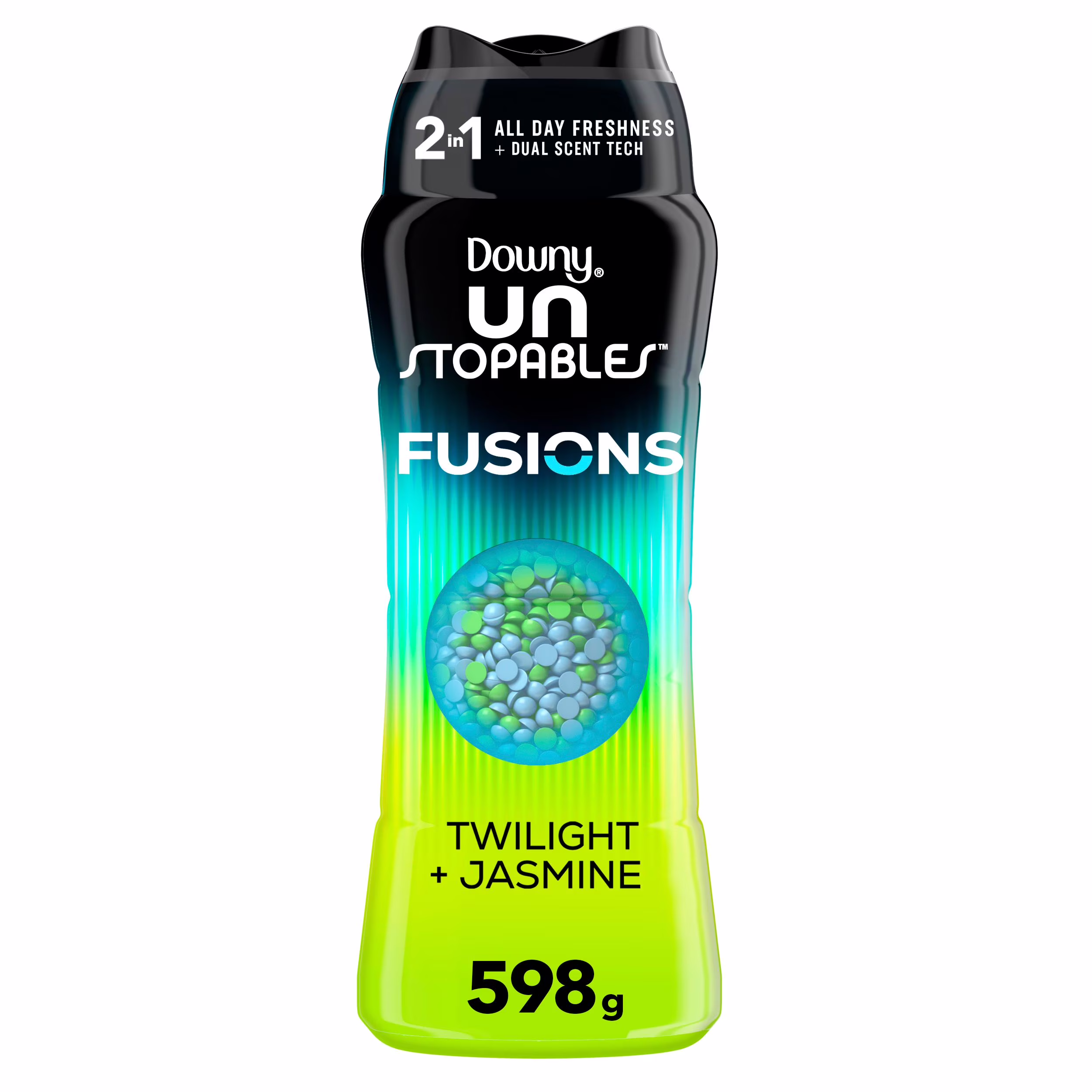 Perles rehausse-parfum pour la lessive downy unstopables fusions. parfum pénombre et jasmin. fraîcheur 2& en& 1 toute la journée. technologie à double parfum. 598& g