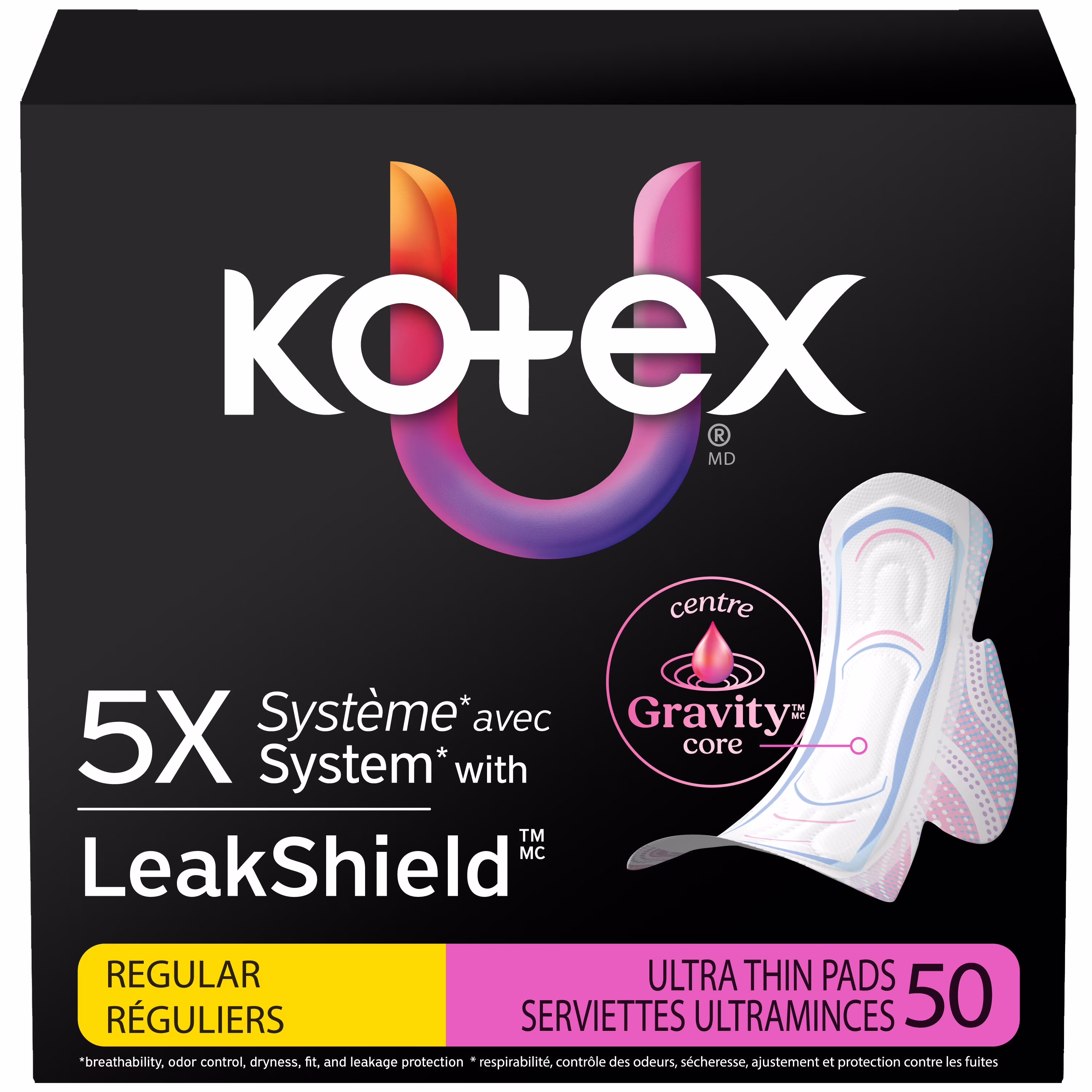 Serviettes ultraminces kotex avec ailes. absorption régulière. 50 unités