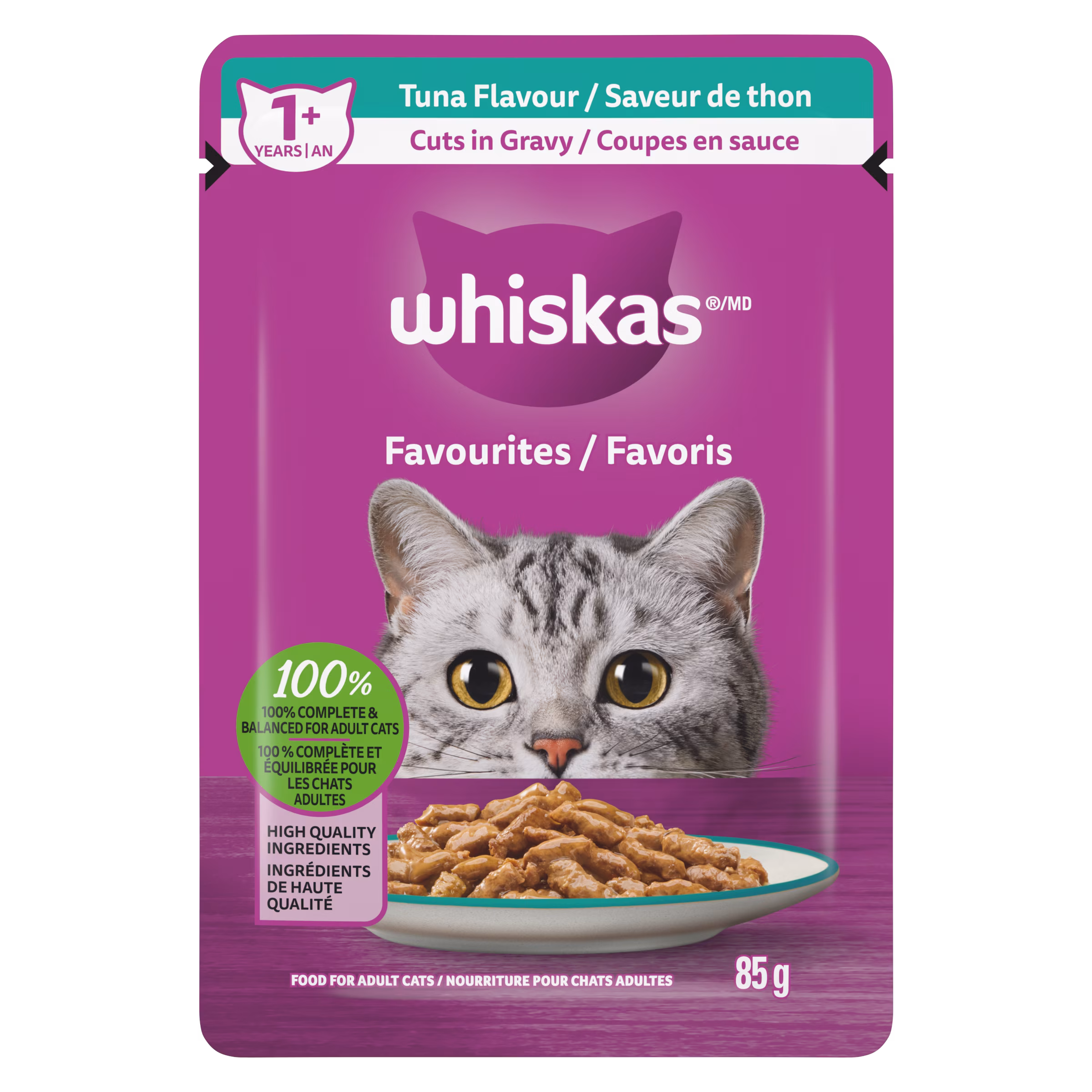 Whiskas Favoris Nourriture humide pour chat thon en morceaux dans une sauce 85 g