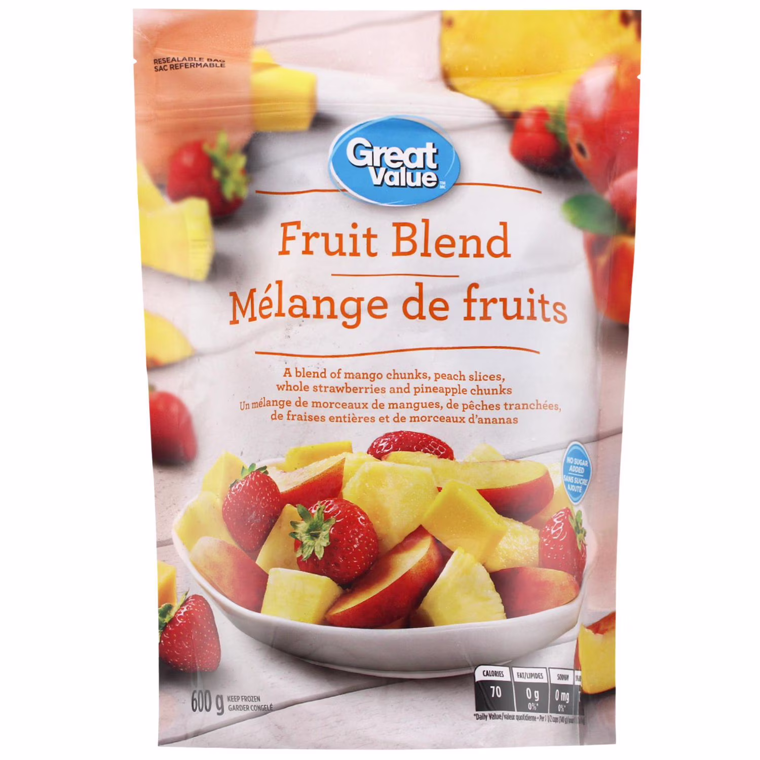 Mélange de pêche. de fraise et de fruits tropicaux de great value
