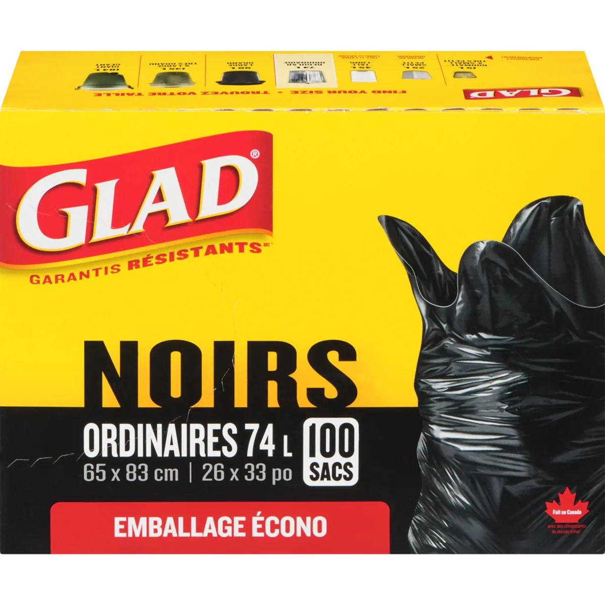 Sacs À Ordures Noirs Ordinaires 74L, Boîte De 100 Sacs À Ordures