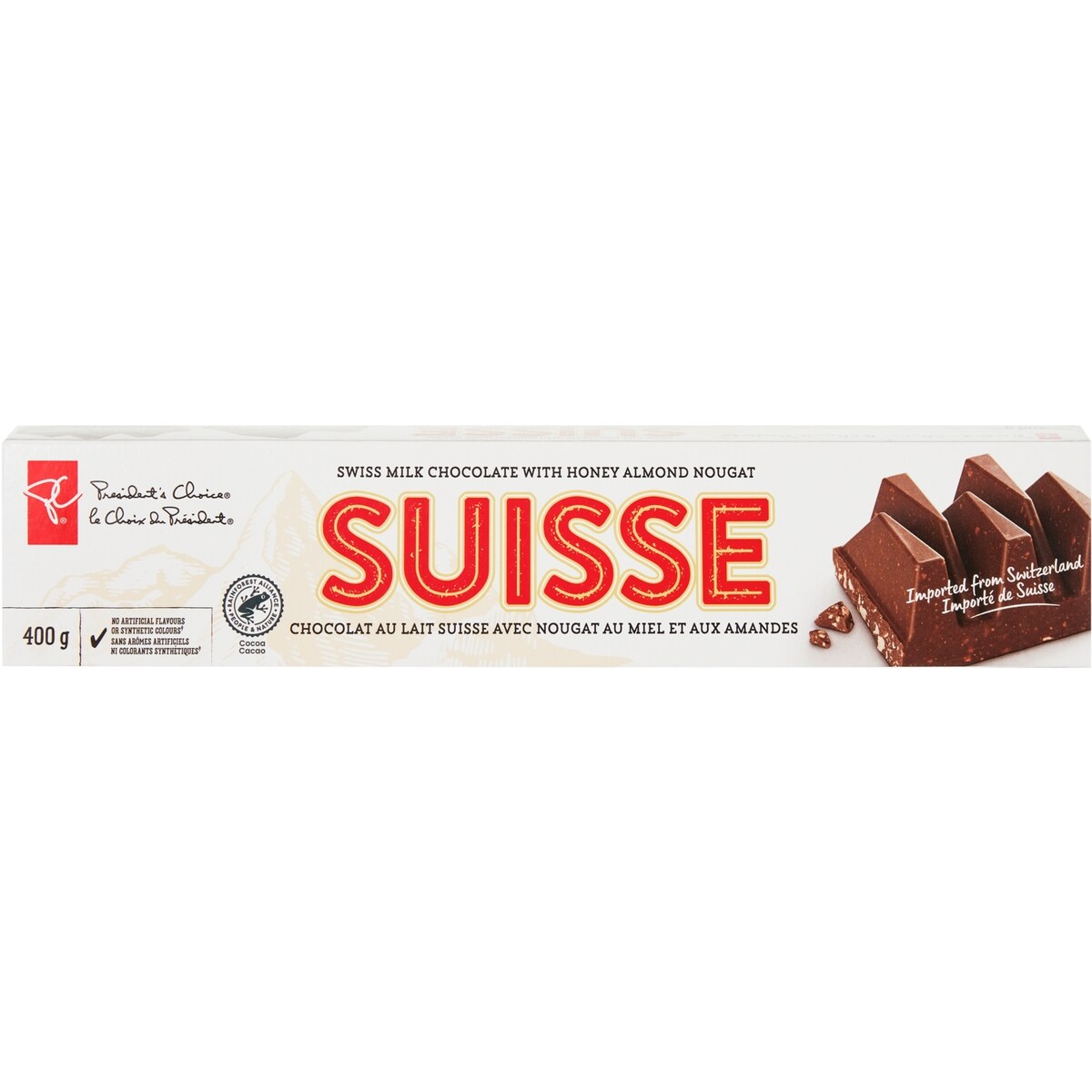 Tablette de chocolat suisse avec nougat au miel et aux amandes