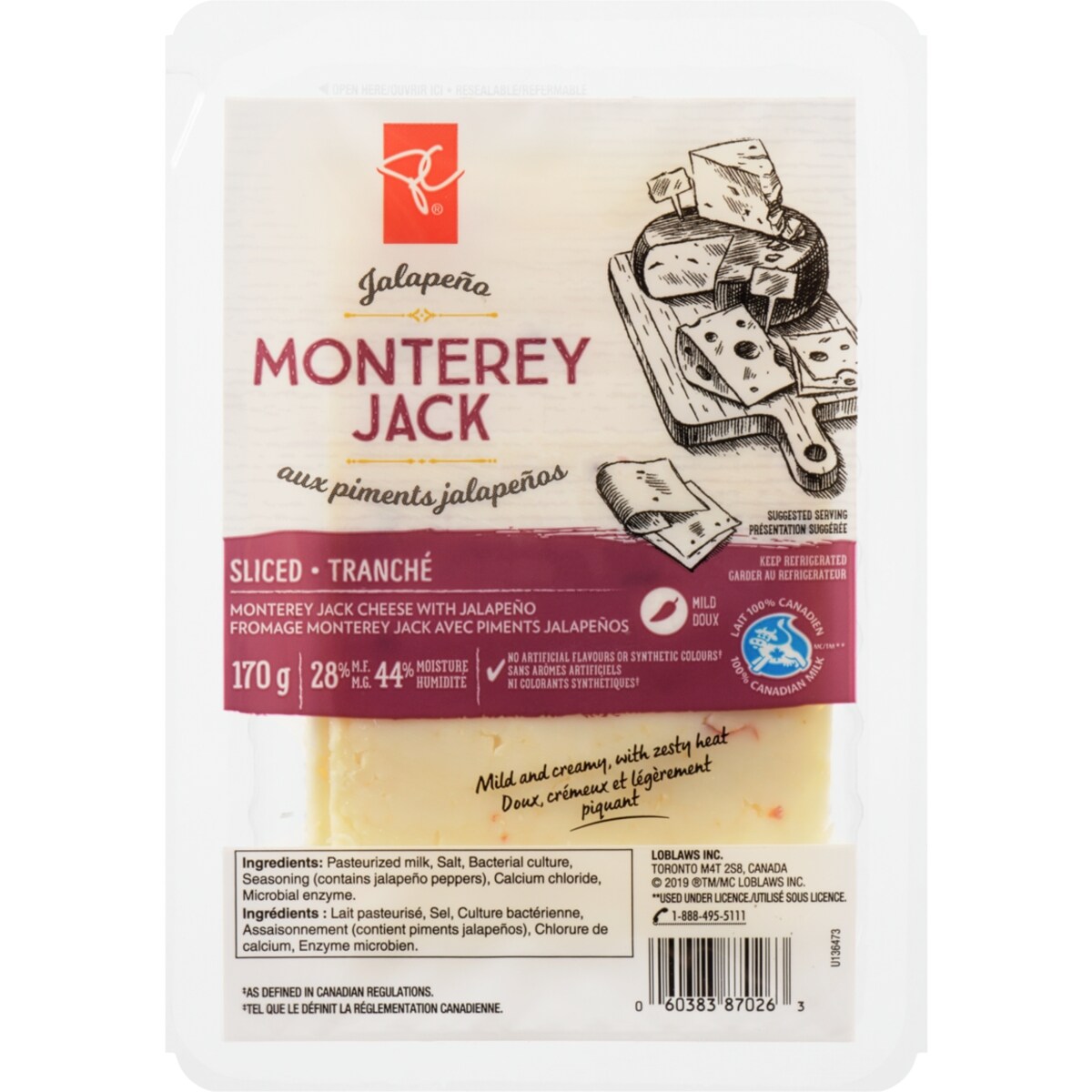 Fromage Monterey Jack avec piments Jalapeno en tranches