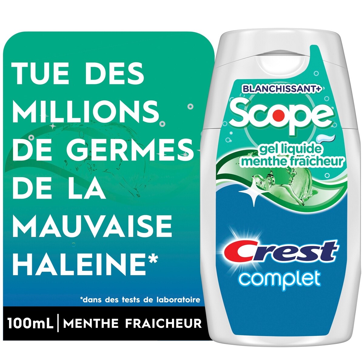 Dentifrice en gel liquide Crest Complete blanchissant à bienfaits multiples avec Scope et protection antitartre saveur menthe fraîcheur