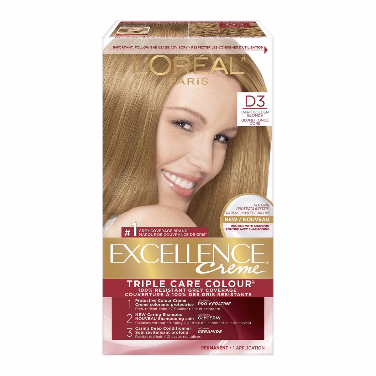 Colorant capillaire nuance D3 Blond foncé doré Excellence Crème
