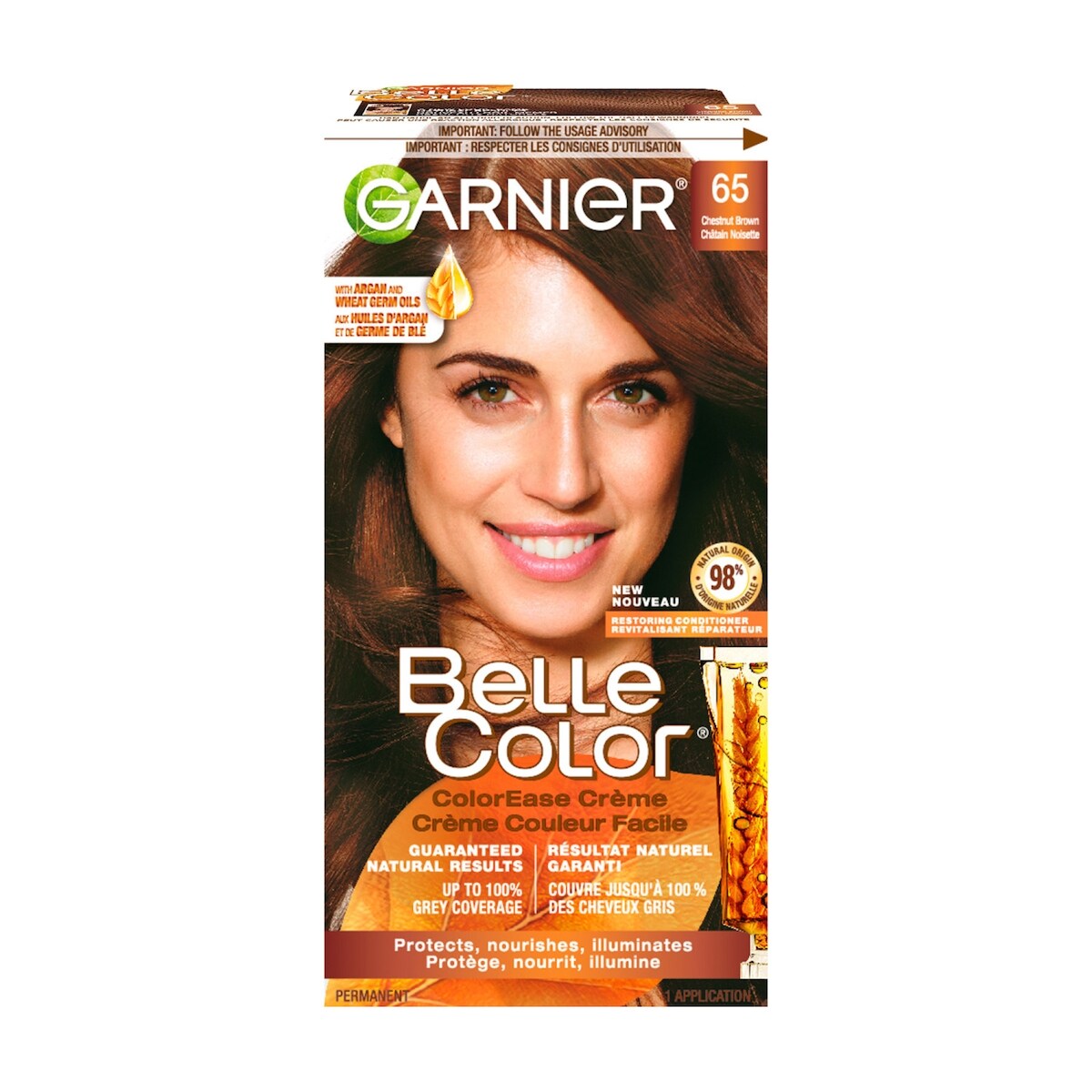 Colorant capillaire Belle Color nuance 65 châtain clair noisette