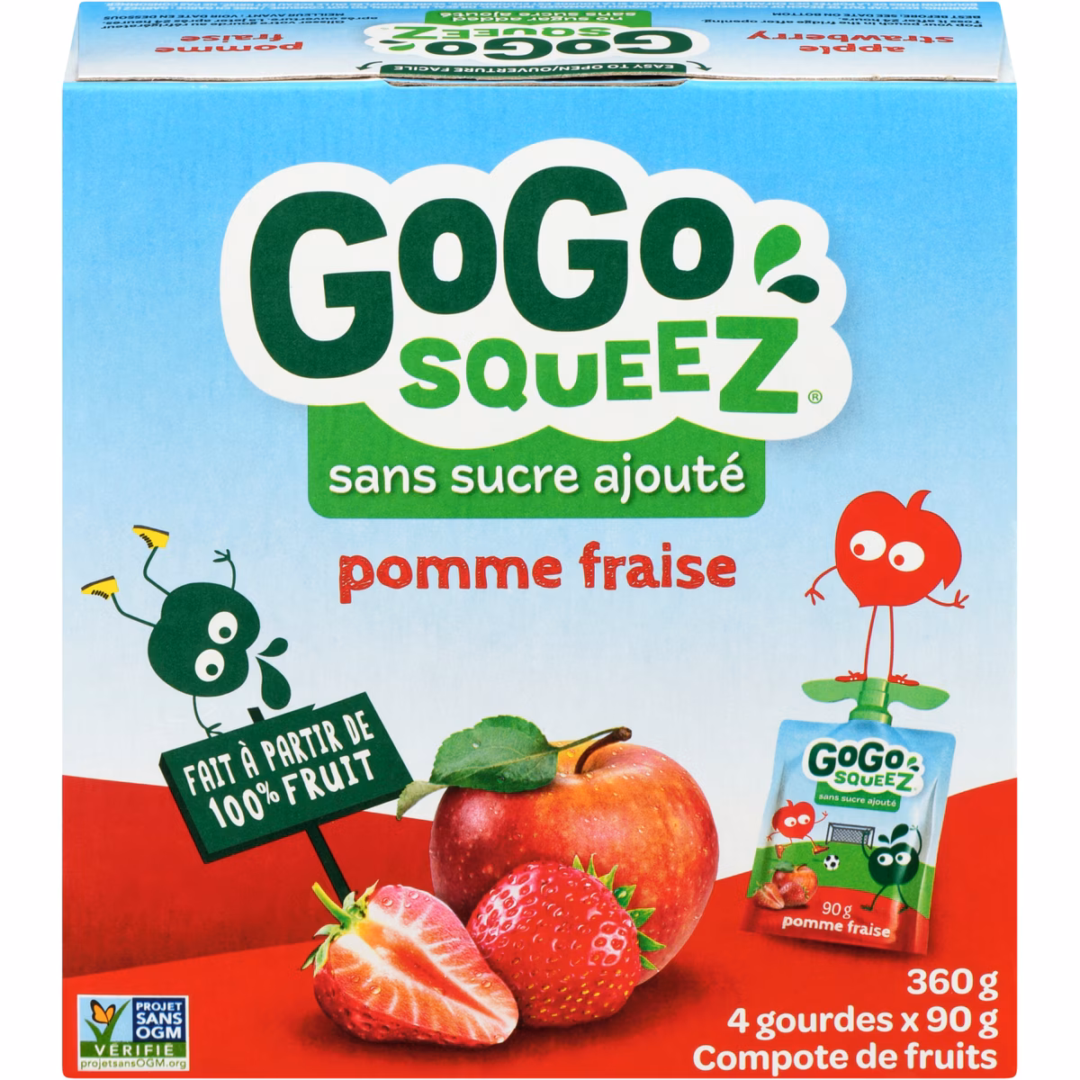 Gourdes de compote de pommes et fraises