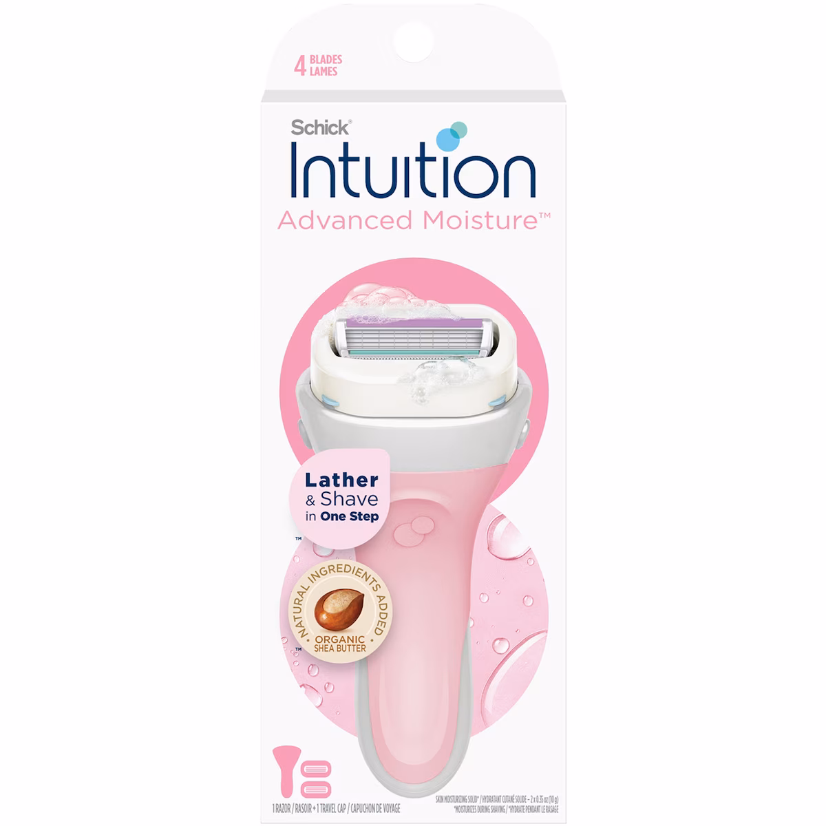 Rasoir pour femmes Schick Intuition Hydratation améliorée avec beurre de karité, 1 manche et 2 cartouches