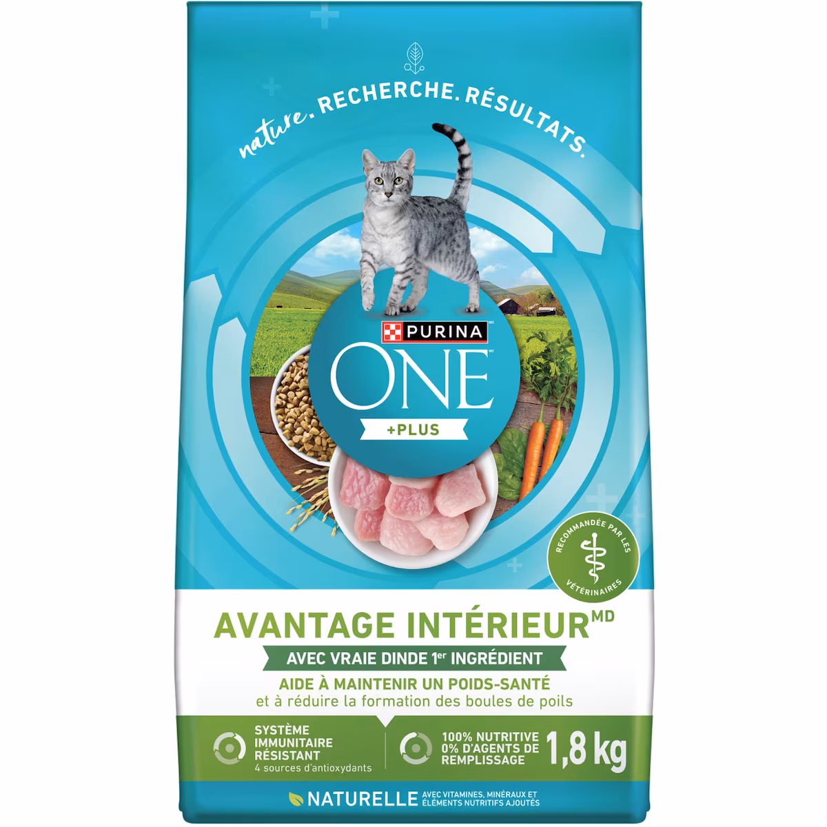 ONE +Plus Avantage Intérieur Dinde, Nourriture Sèche pour Chats 1,8 kg