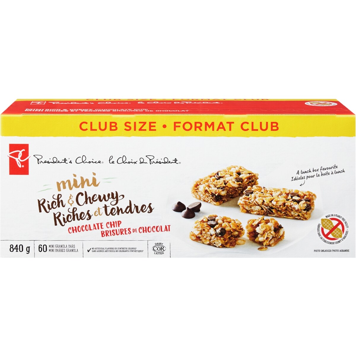 Mini barres granolas riches et tendres aux brisures de chocolat, format club