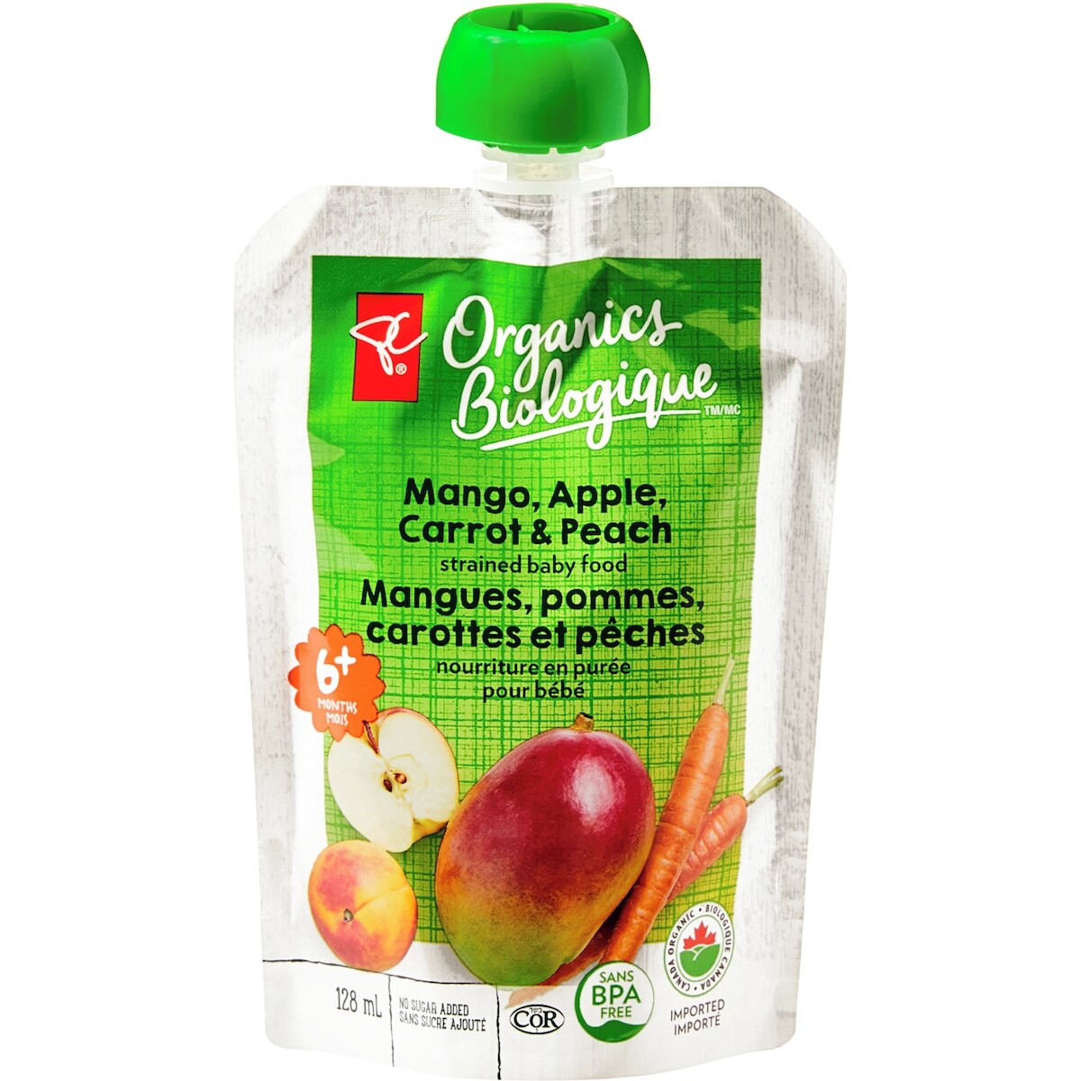 Mangues, pommes, carottes et pêches biologiques