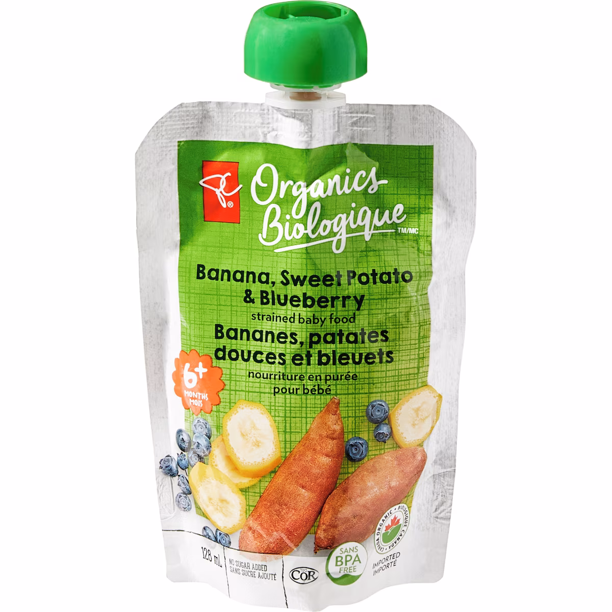 Nourriture en purée pour bébé Banane, patate douce et bleuet
