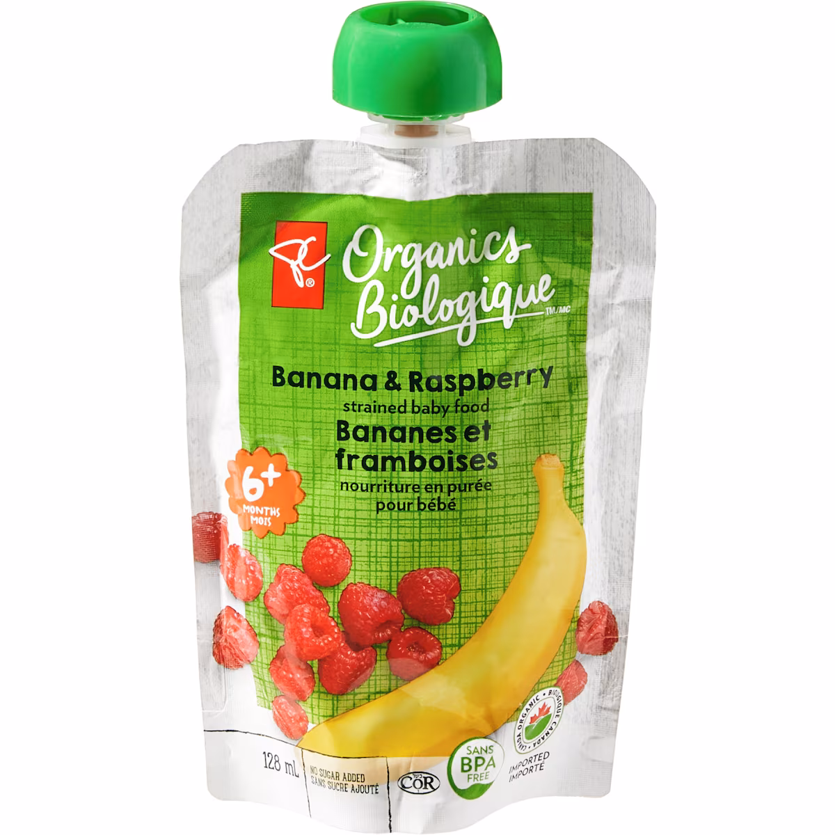 Nourriture en purée pour bébé Biologique, bananes et framboises