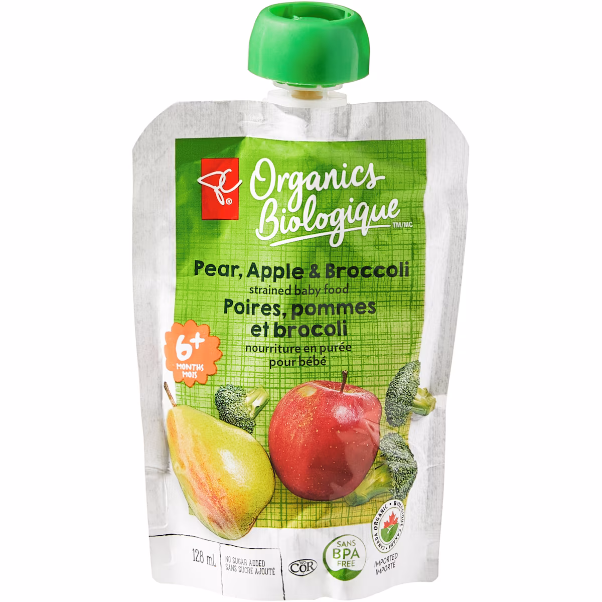 Nourriture en purée pour bébés poire, pomme et brocoli