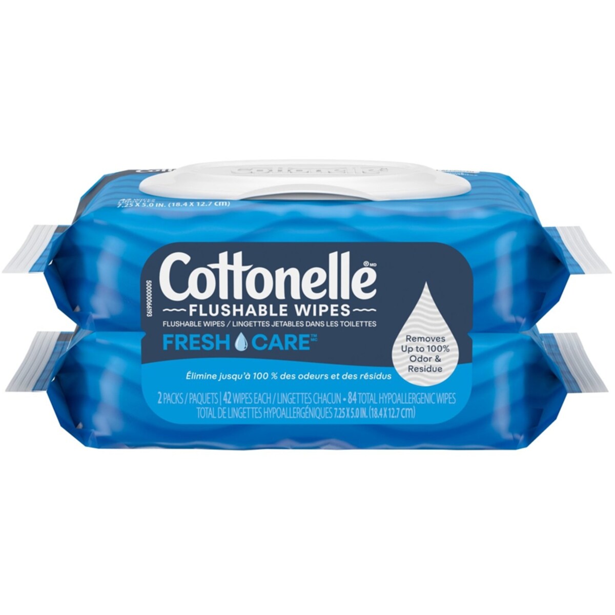 Lingettes humides jetables dans les toilettesFreshCare, lingettes humides pour adultes, 2paquets à couvercle rabattable, 42lingettes par paquet (84lingettes au total)