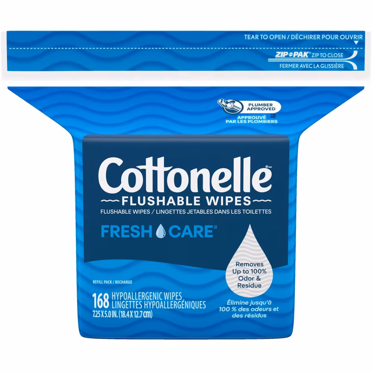 Lingettes humides jetables dans les toilettesFreshCare, lingettes humides pour adultes, 1 pack de recharge, 168lingettes au total