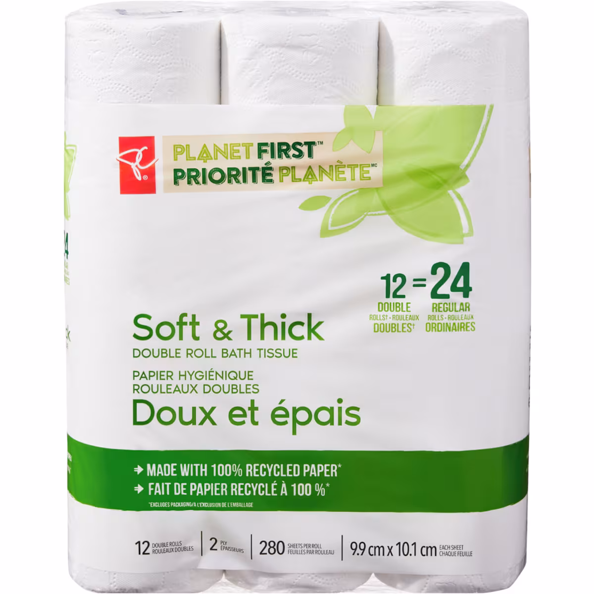 Papier hygiénique rouleaux doubles doux et épais Priorité planète, 12 rouleaux