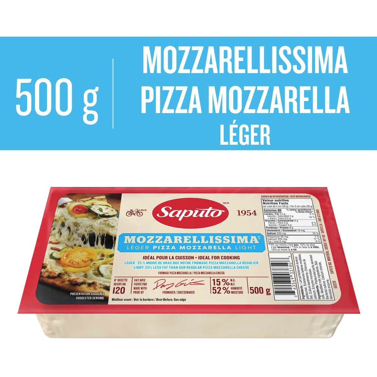 Fromage Mozzarellissima pizza mozzarella léger