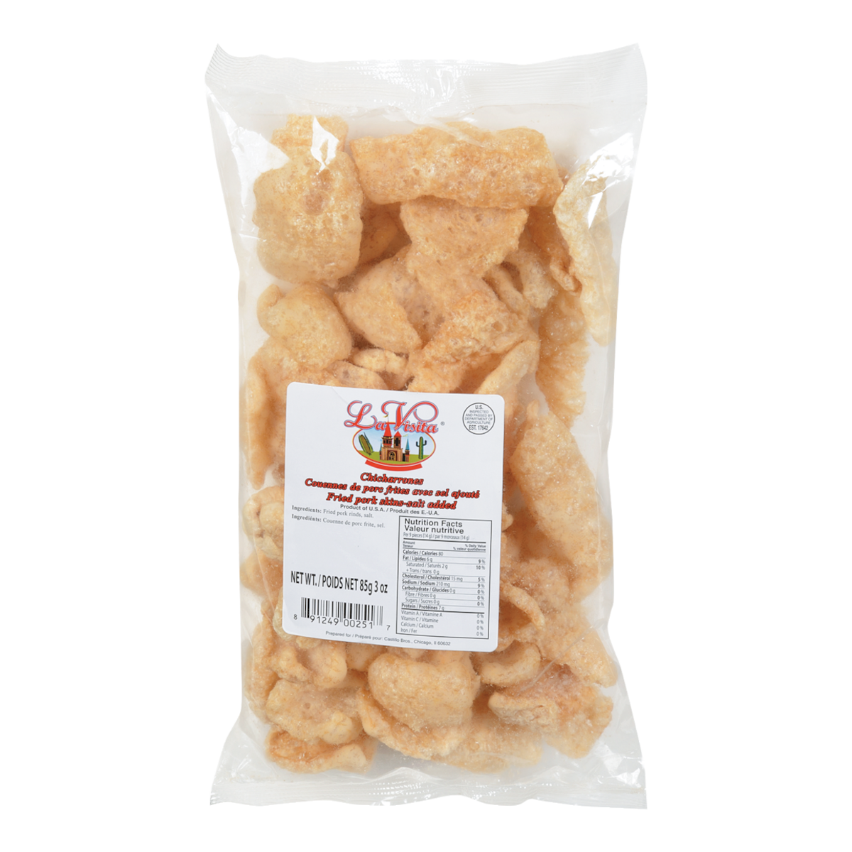 Chicharrones Couennes de Porc Frites avec Sel Ajouté