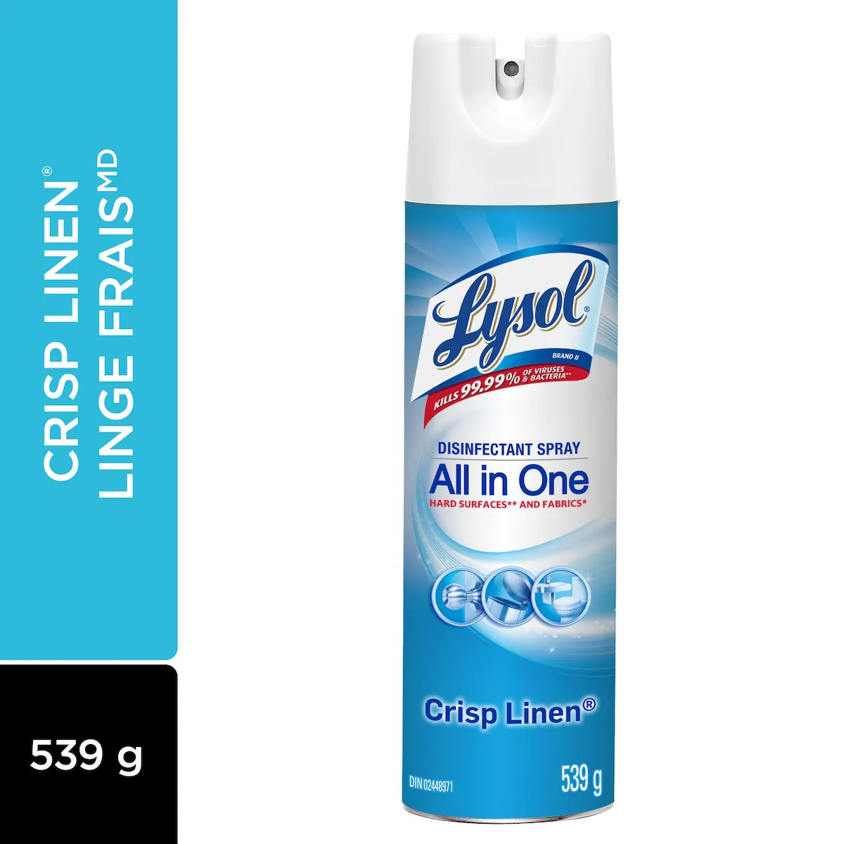 Spray Désinfectant, Linge frais, Désinfecte et élimine les odeurs sur les surfaces dures et les tissus
