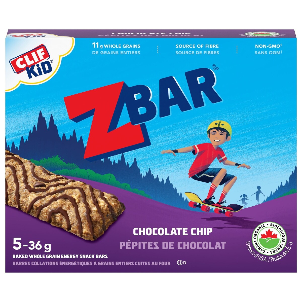Zbar Brisures de chocolat, collations energétiques à grains entiers cuites au four, 5 barres
