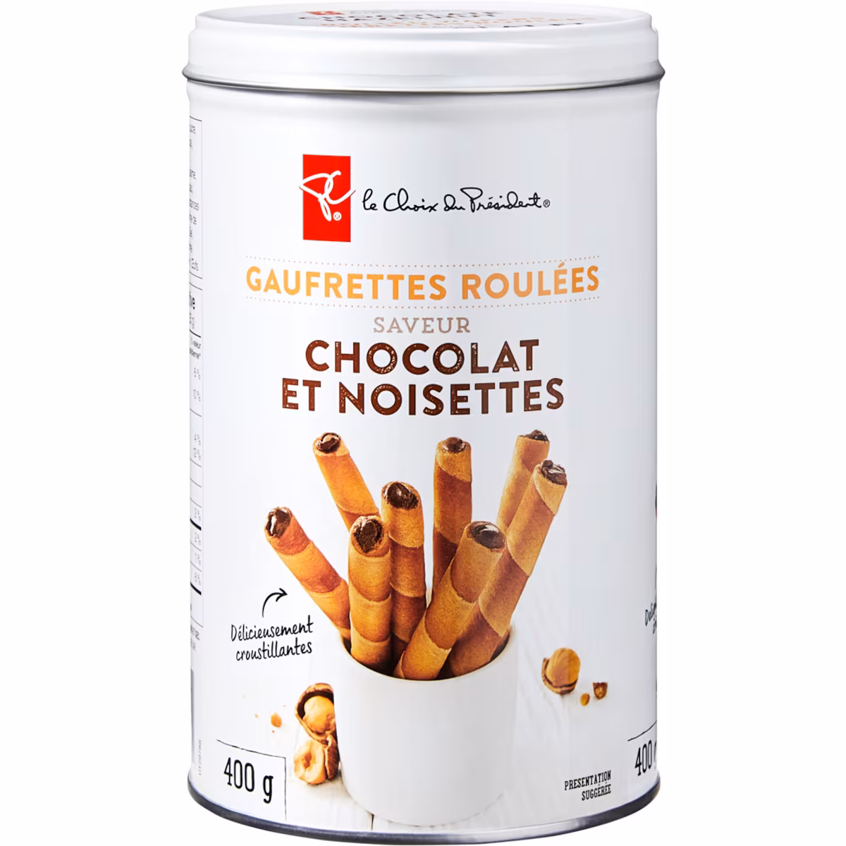 Gaufrettes roulées saveur chocolat et noisettes