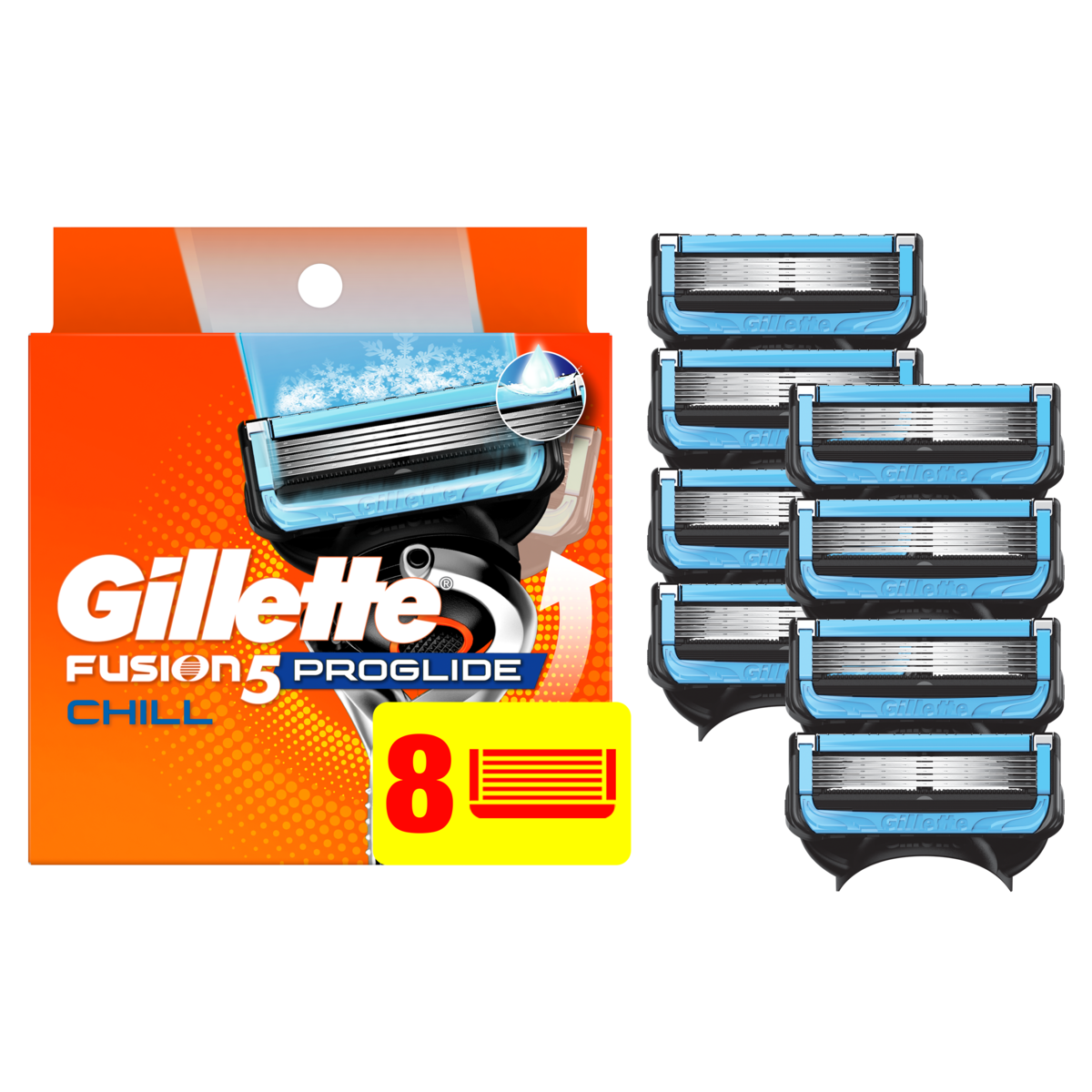 Cartouches de rechange de rasoir  ProGlide Fraîcheur, 8 cartouches de rasoir pour manche de rasoir Flex-pivot, 5 lames de rasoir, 2x plus de lubrification rafraîchissante