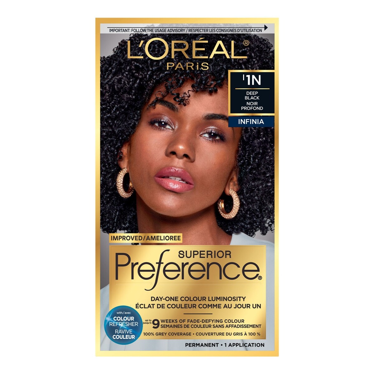 Colorant capillaire nuance Noir profond Superior Préférence Infinia