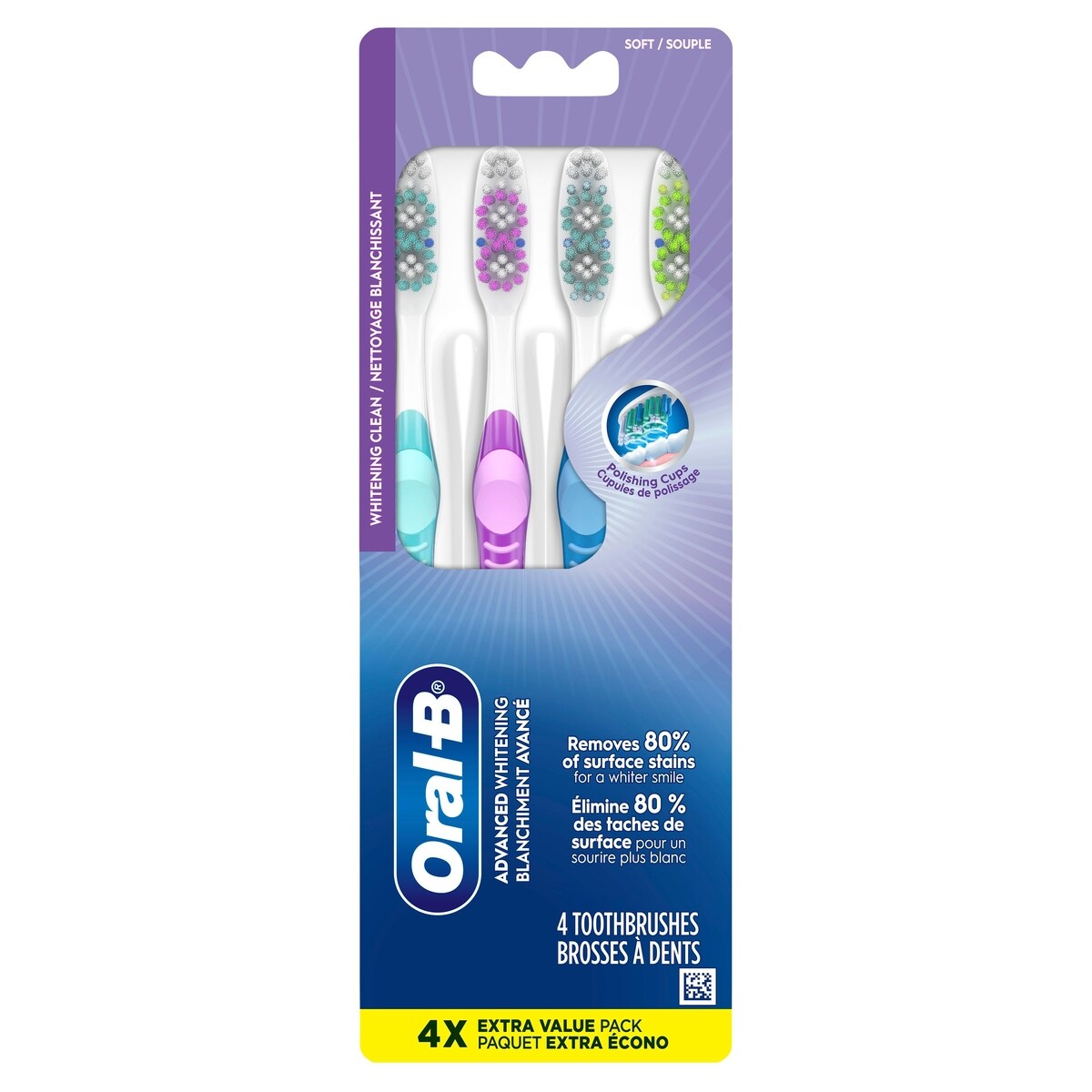 Brosses à dents Blanc brillant, souples, 4unités