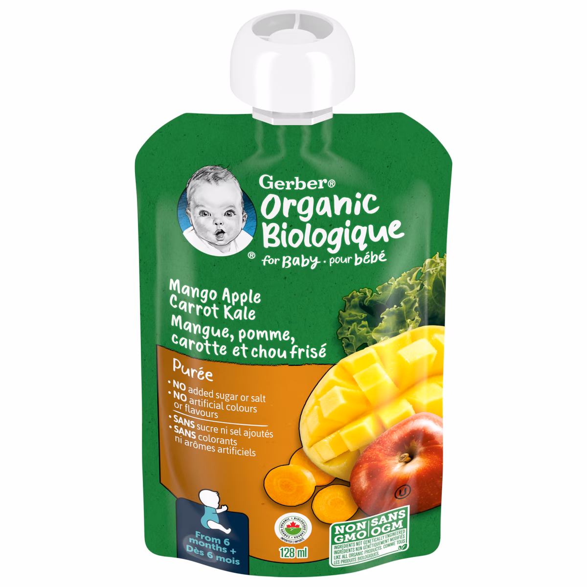 Purée Biolog. Mangue Pomme Carotte Chou Frisé, alim. bébé 128 ml
