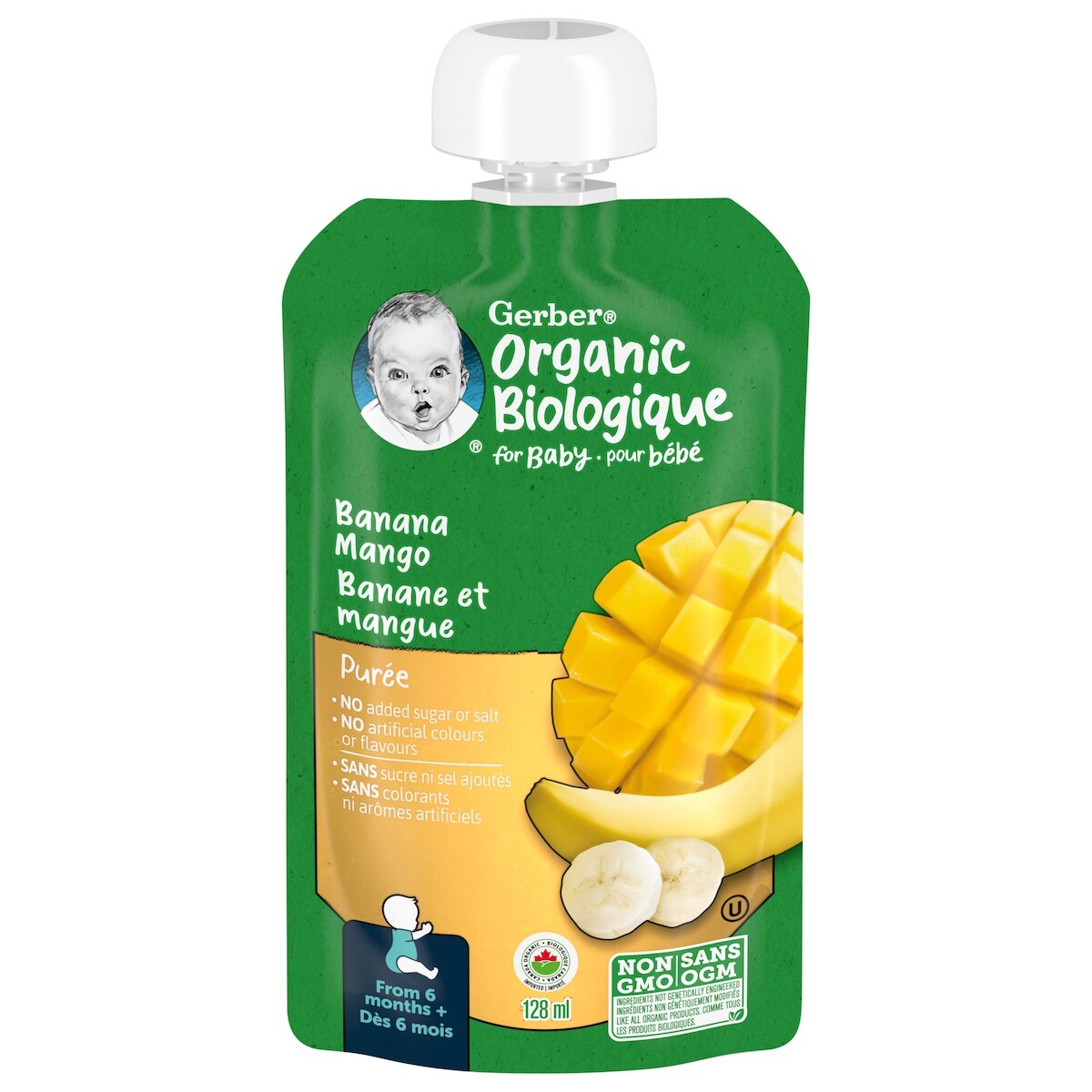 Purée biologique, banane et mangue, aliments pour bébés